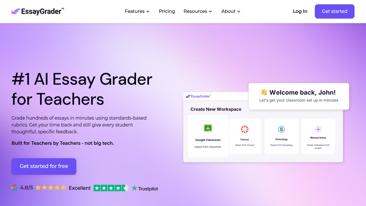 A screenshot of the EssayGrader platform, demonstrating an AI tool for automated essay grading.