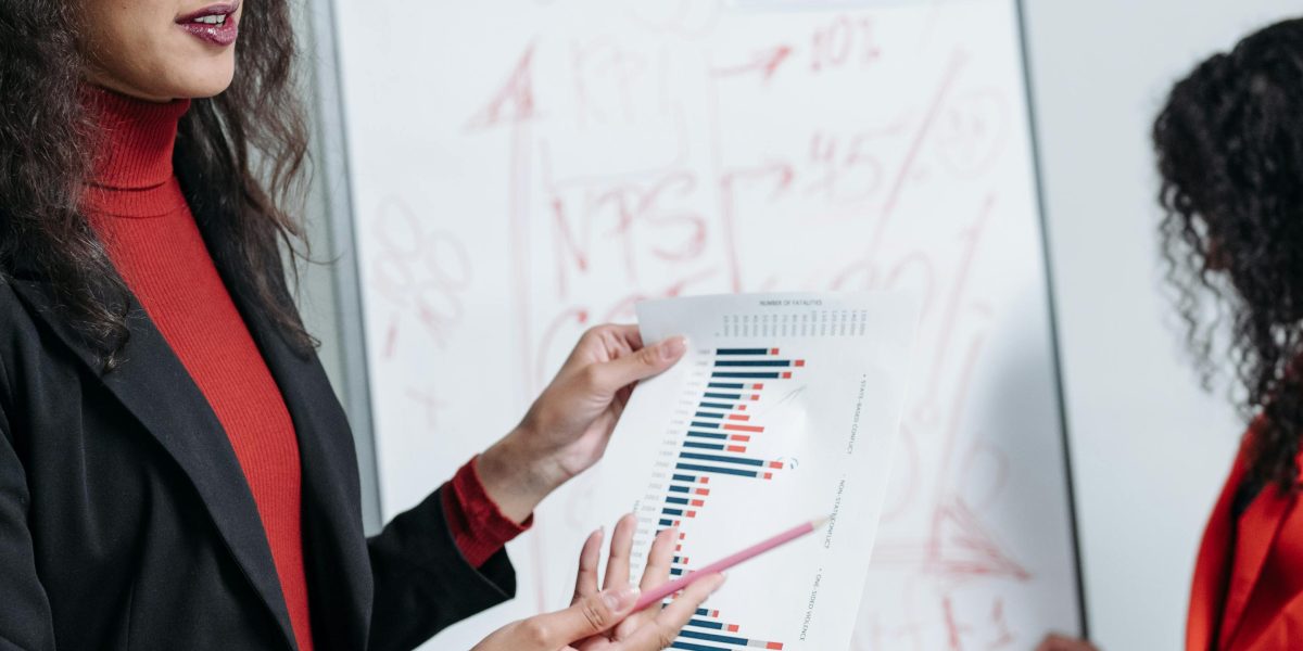 A professional confidently presenting a strategy, highlighting the importance of visuals in business communication and marketing.