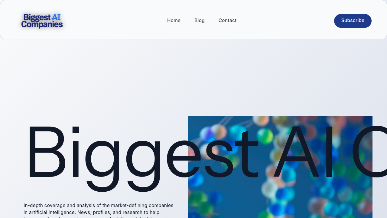 Homepage of BiggestAICompanies.com, a resource for AI guides and insights into current AI tools.