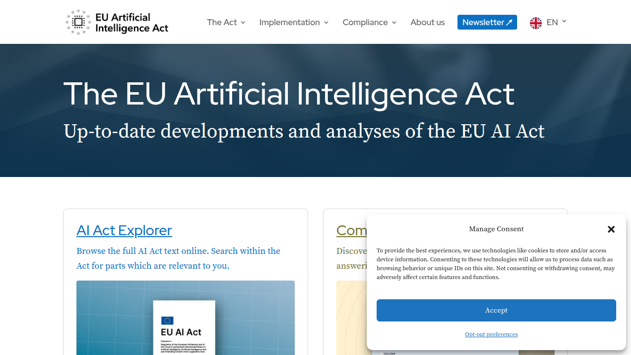 The official website for the EU AI Act, detailing the world's first comprehensive AI legal framework.