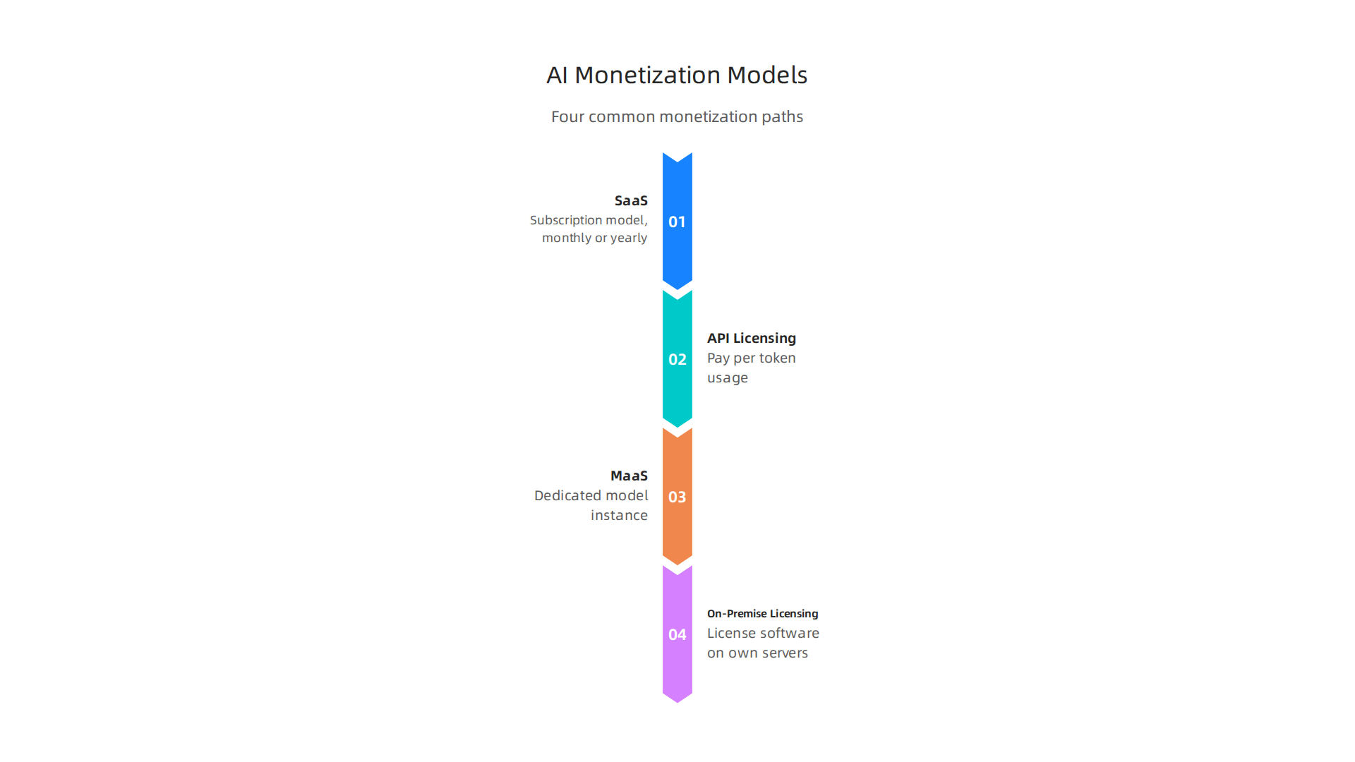 Four primary business models that AI companies leverage to generate revenue.