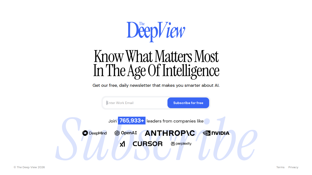 A look at The Deep View's newsletter subscription page, offering daily AI updates on the evolving landscape.