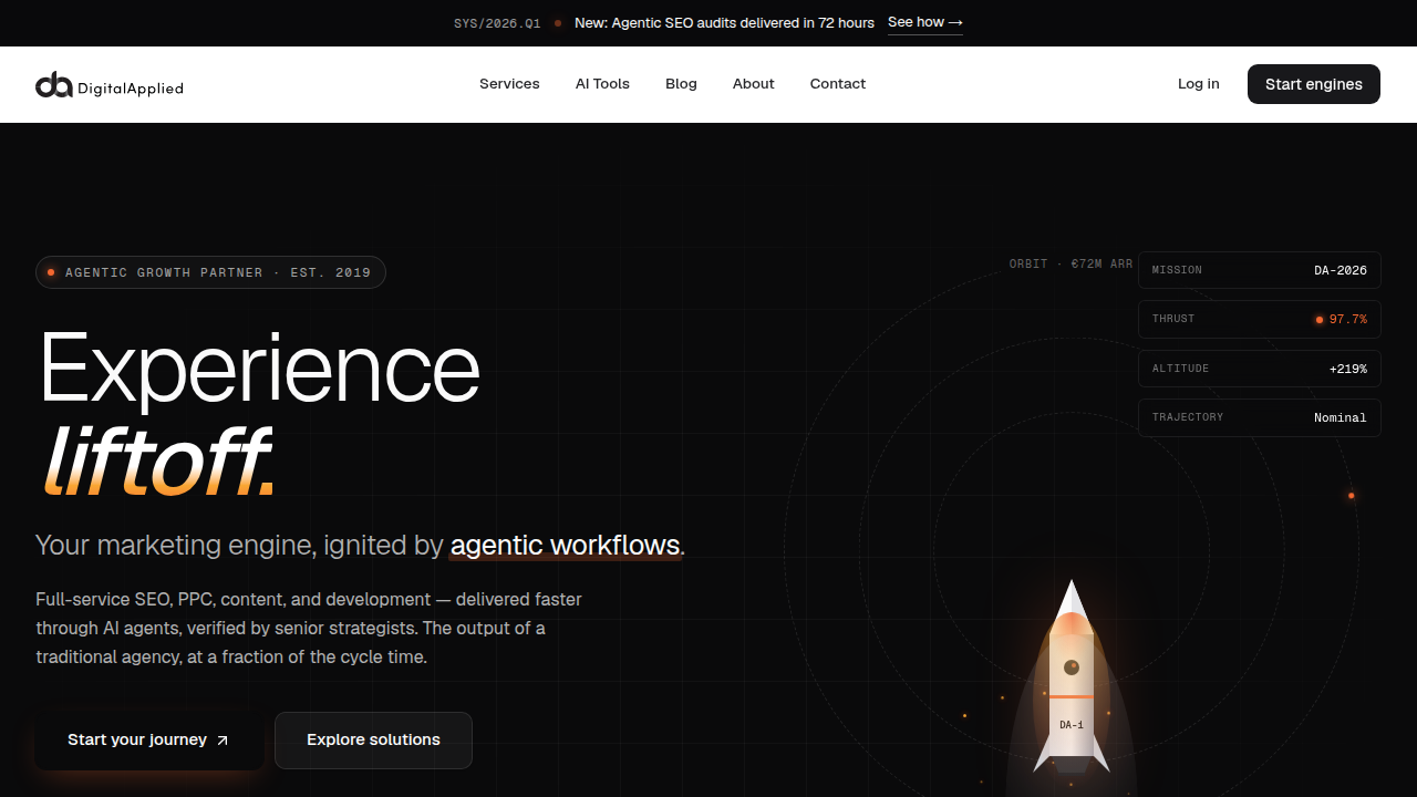 Screenshot of the Digital Applied homepage, a platform that provides insights into AI venture funding and market data.