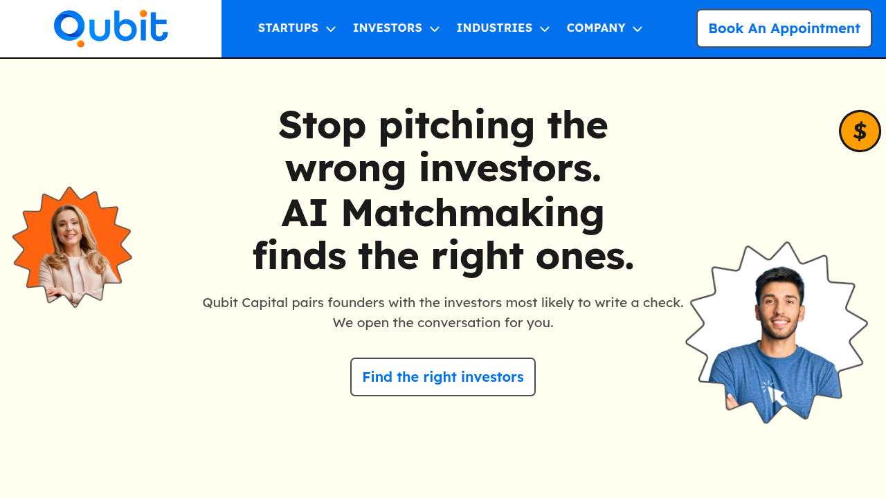 Screenshot of Qubit Capital's homepage, a resource for insights on AI startup valuation multiples and investment.