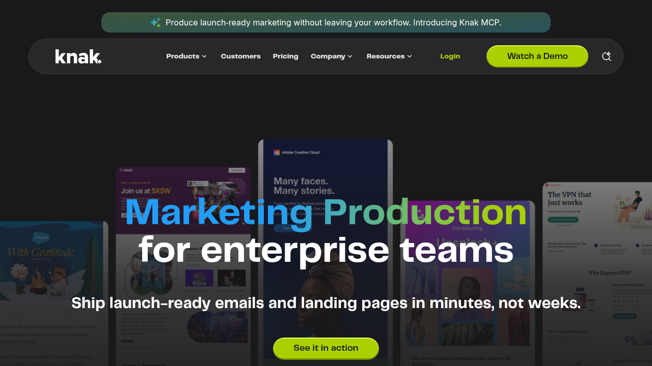 Explore Knak's homepage, a platform often associated with advanced email creation and AI integration.