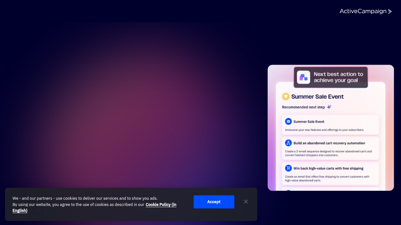 ActiveCampaign's platform, highlighting its capabilities in dynamic email templates and automation.