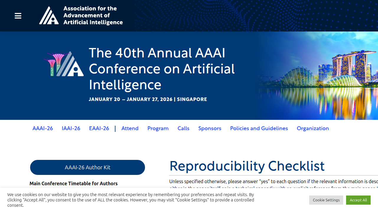 A glimpse into the AAAI website, highlighting their reproducibility checklist—a tool for ensuring transparency in AI research.