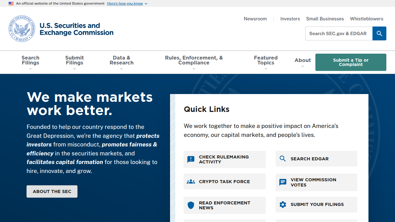 The official website of the U.S. Securities and Exchange Commission (SEC), a primary source for regulatory filings and company disclosures.