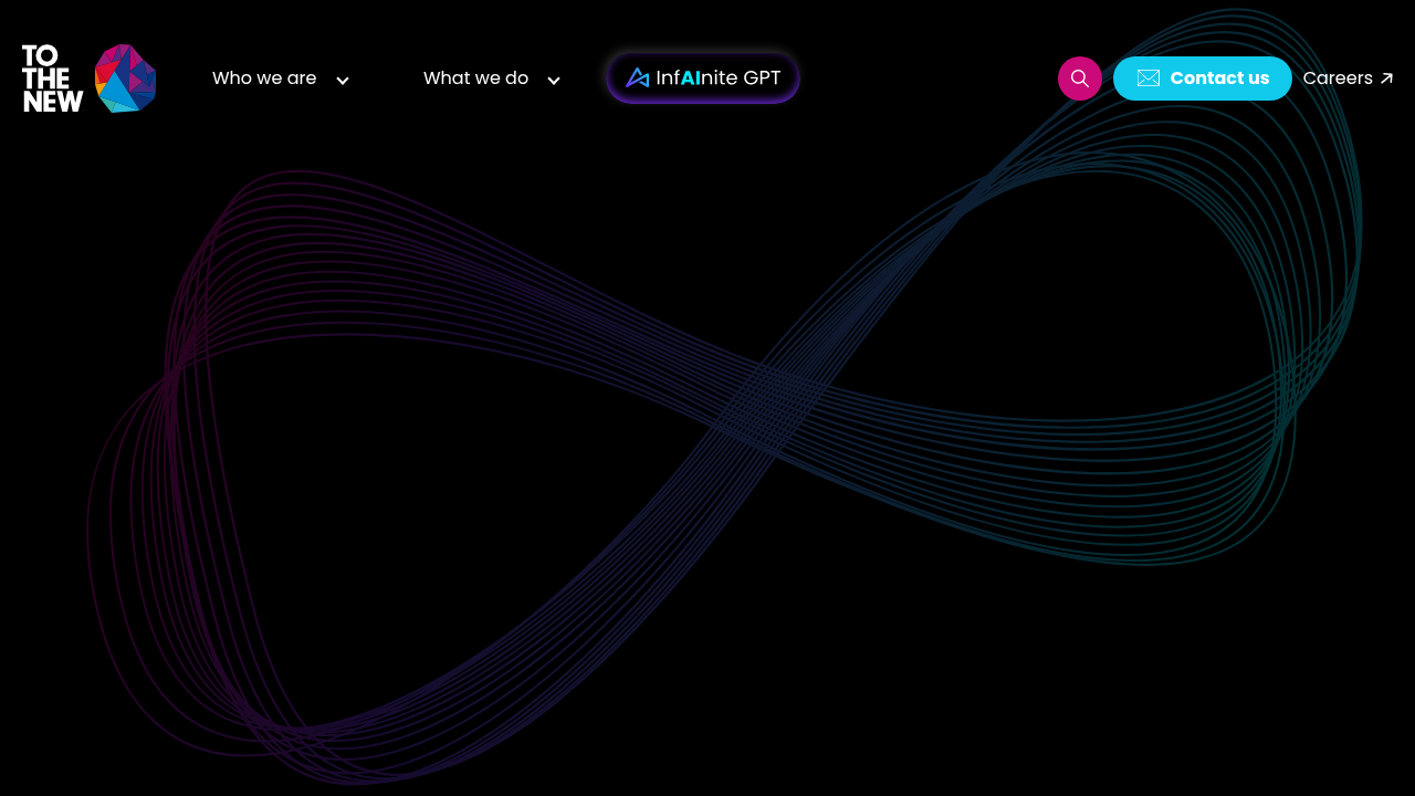 The homepage of To The New, a company offering digital transformation and AI solutions, including fraud detection.