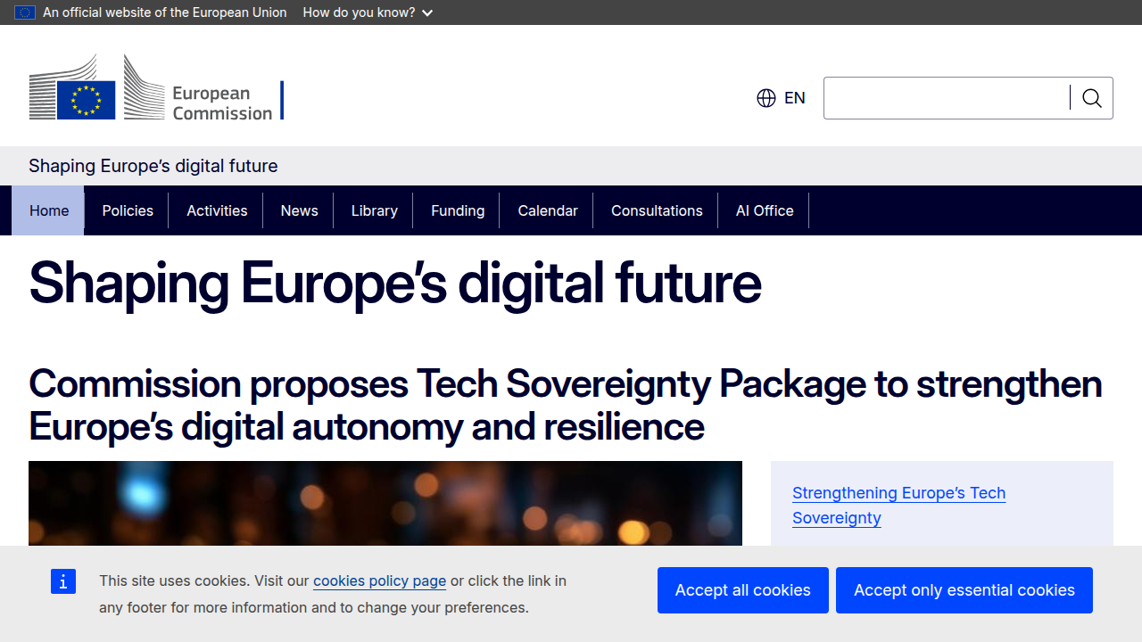 Screenshot of the European Commission's digital strategy page on the AI Act.