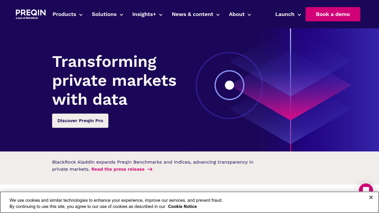 Screenshot of the Preqin homepage, a leading source for alternative assets data and insights.