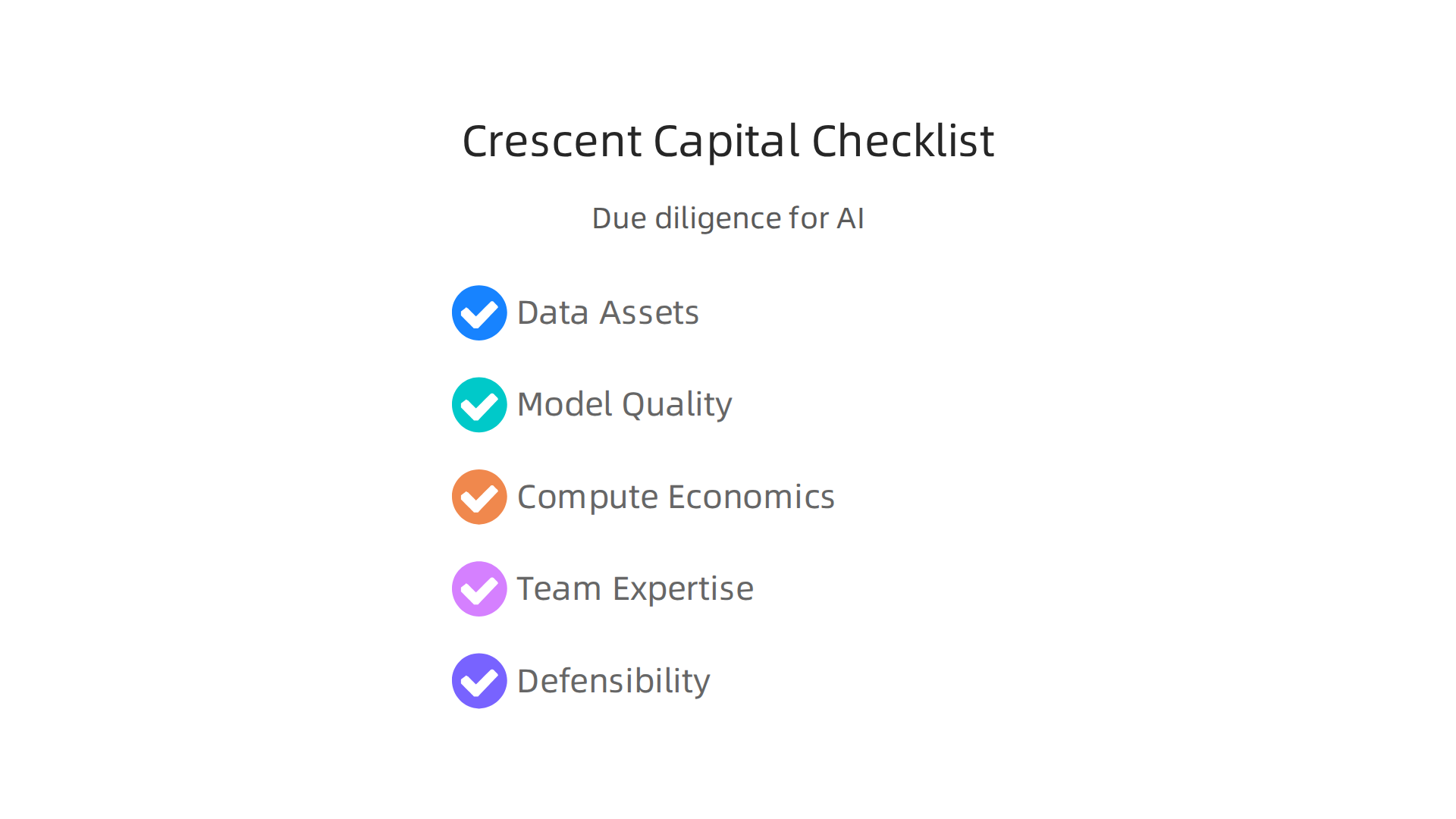 A thorough checklist ensures Crescent Capital invests in robust and promising AI technologies.