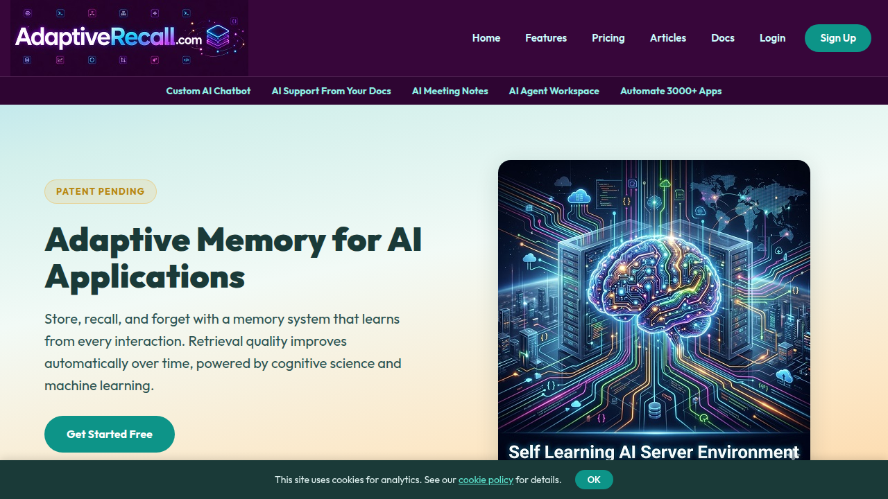 A screenshot of the AdaptiveRecall homepage, a resource for understanding AI summarization techniques.