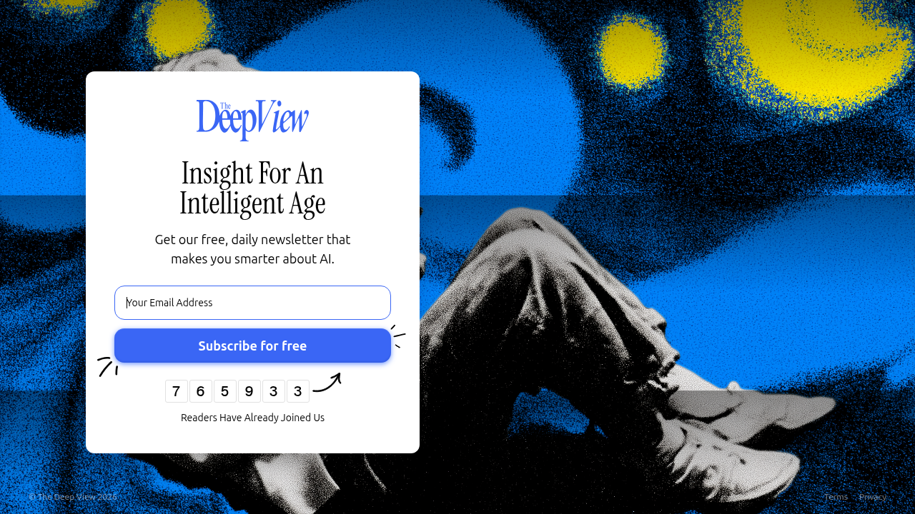 A screenshot of The Deep View newsletter subscription page, offering daily AI updates.