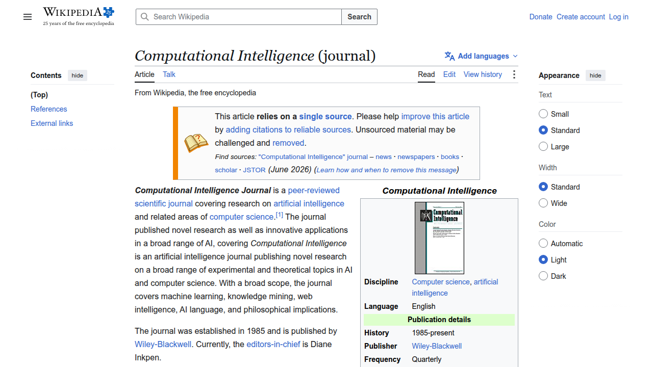 An overview of the IEEE Transactions on Emerging Topics in Computational Intelligence journal on Wikipedia.