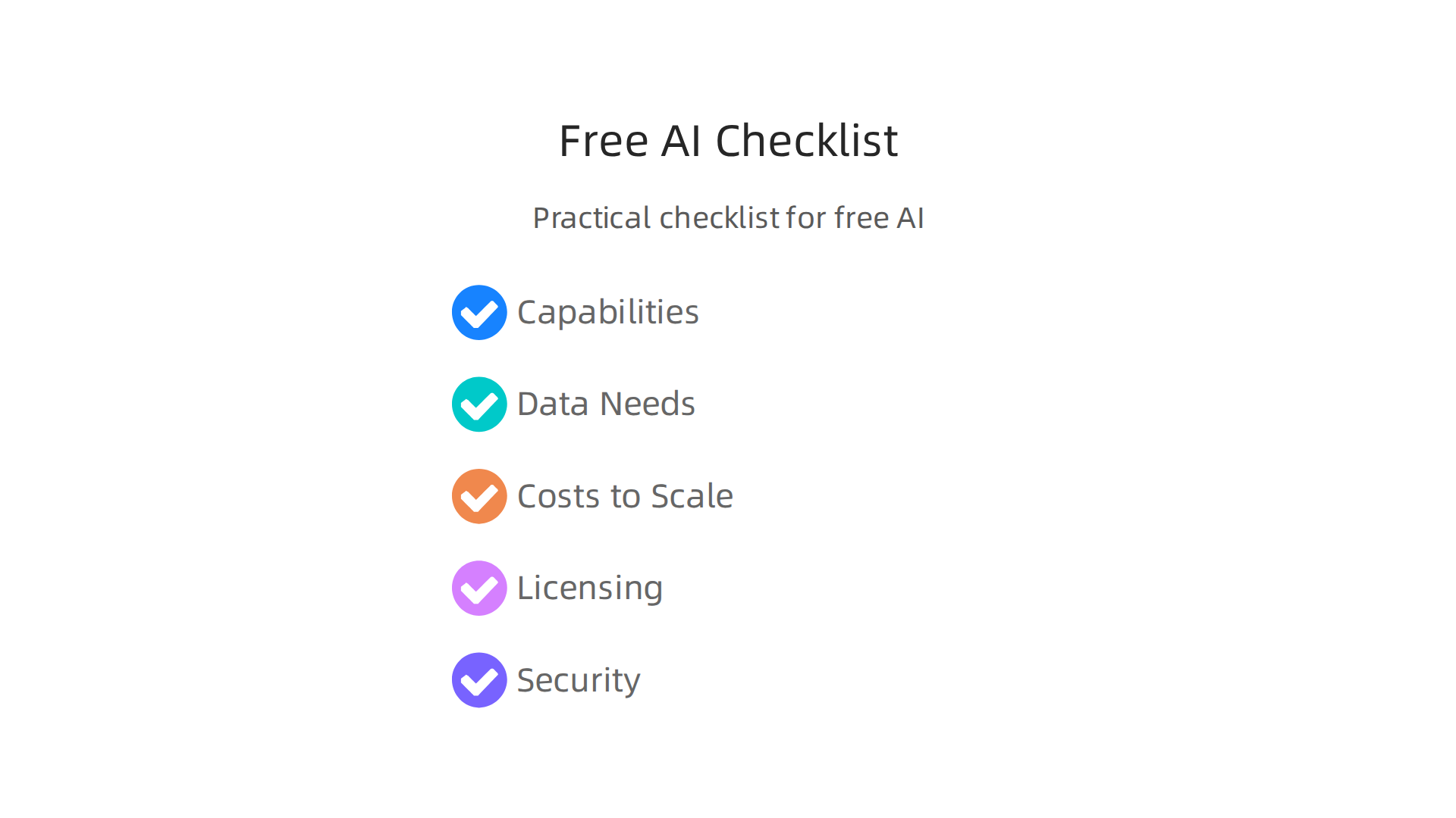 A practical checklist for assessing free AI tools based on capabilities, data needs, scaling costs, licensing, and security.