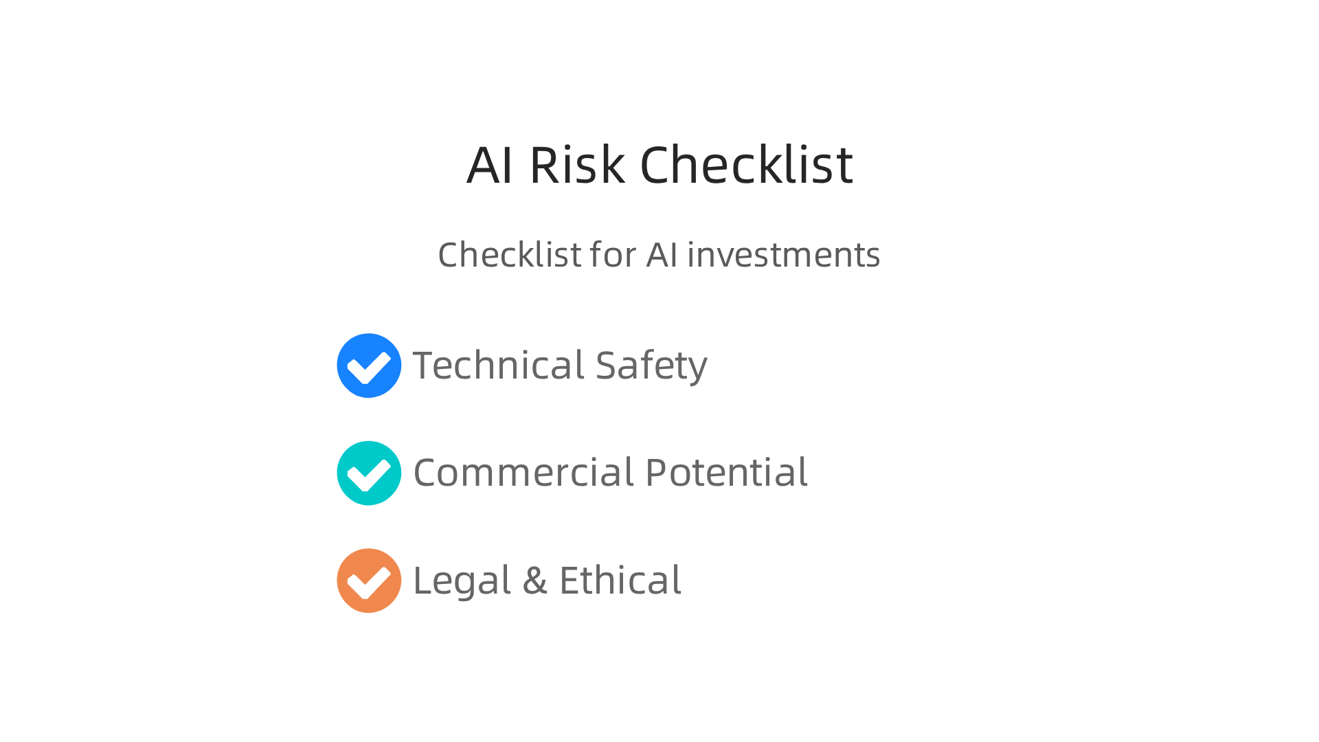 An infographic presenting a checklist for evaluating potential risks associated with AI investments and technologies.