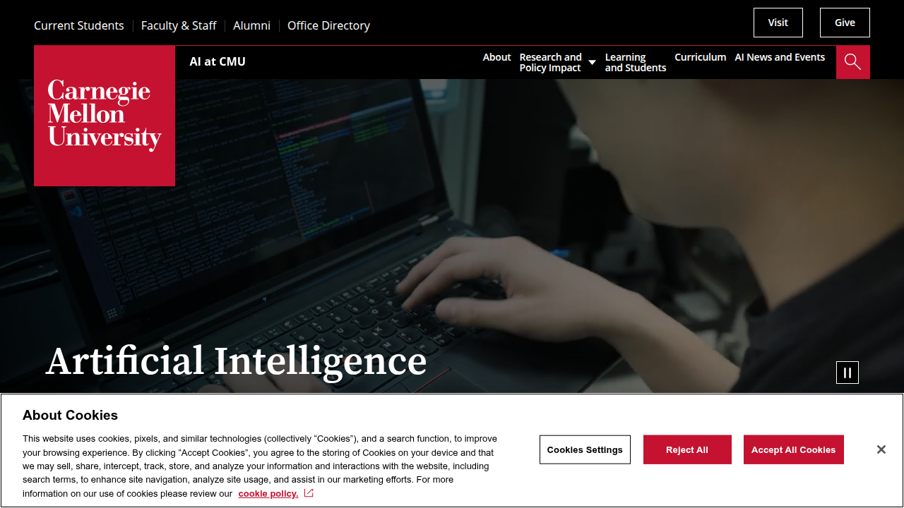 Carnegie Mellon University's official AI research website, showcasing its leadership in the field.
