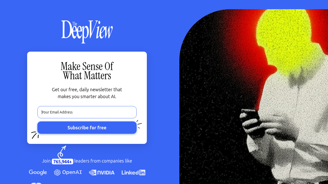 The Deep View Newsletter subscription page, offering clear daily updates on AI developments.
