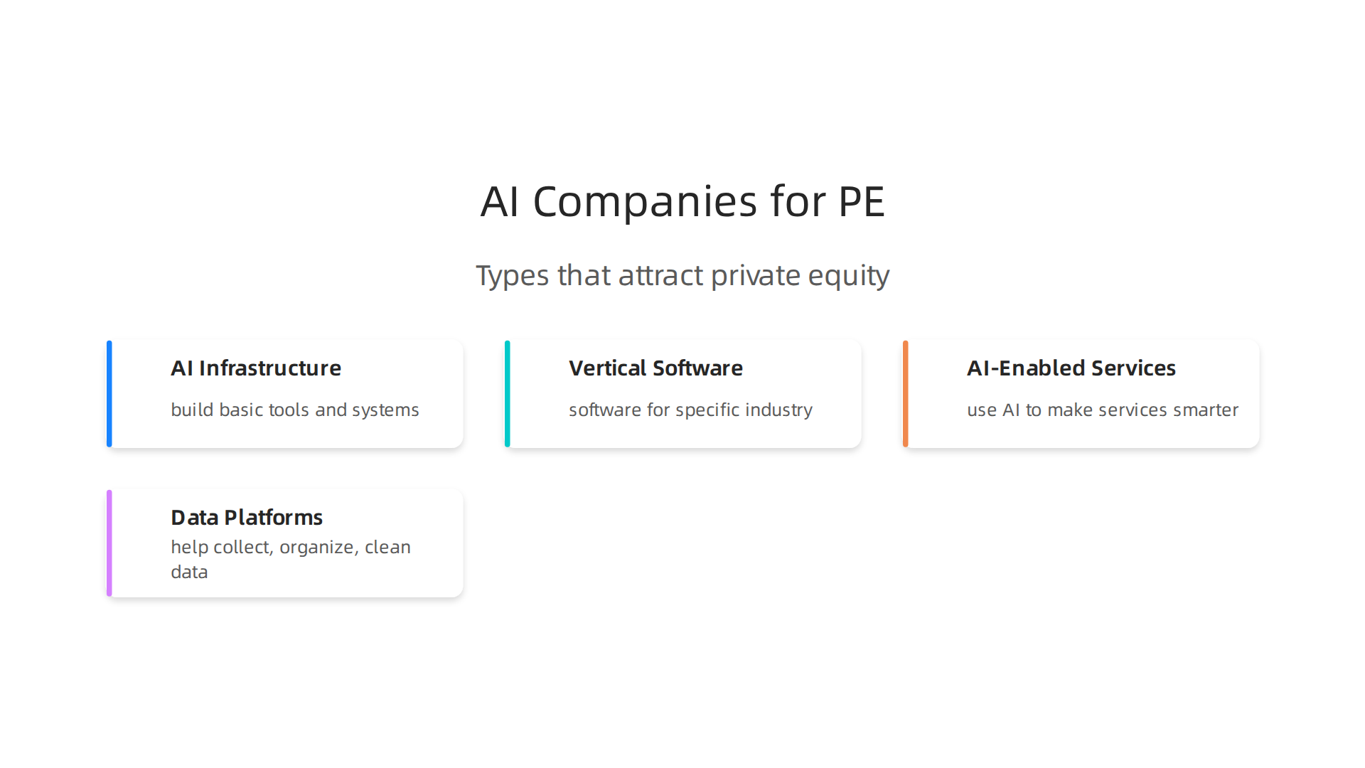 Overview of AI company types that attract private equity investment.